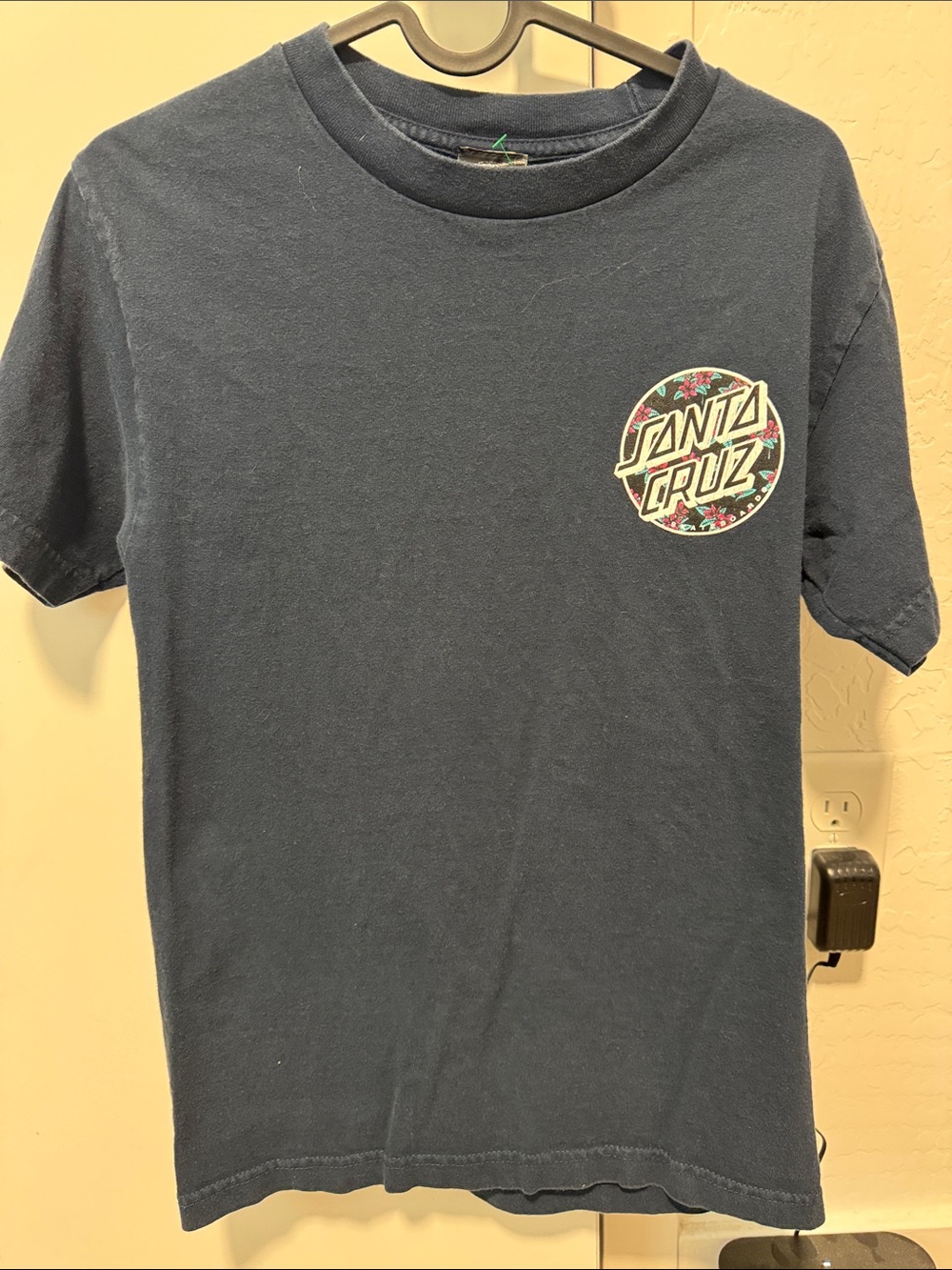 Santa Cruz Navy Tee with Pink & Teal Floral Logo